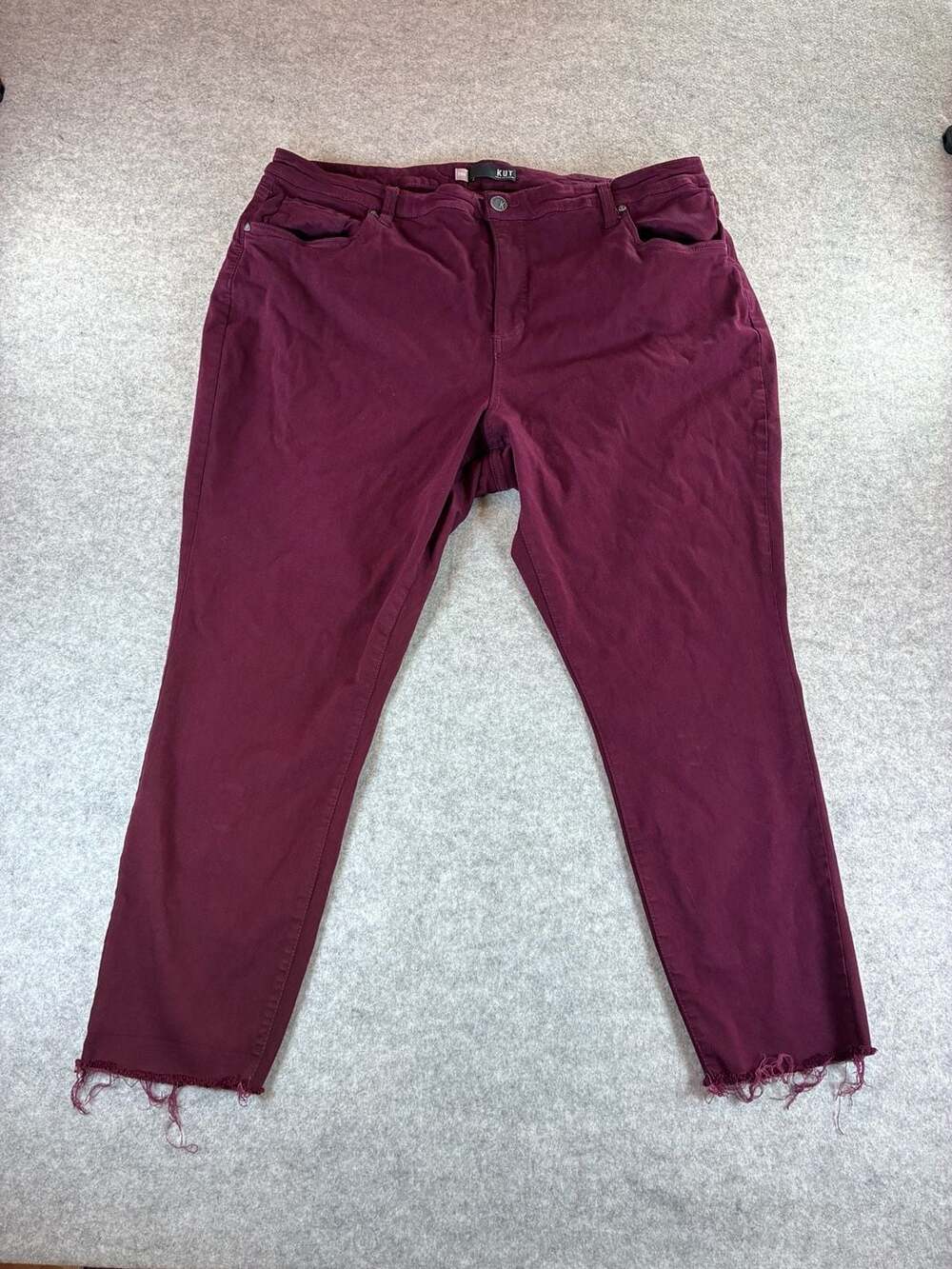 KUT from the Kloth Pants Size 24W Burgundy Raw Hem Crop Jeans